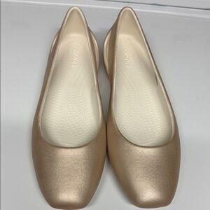 CROCS Women's Metallic Rose Gold Slip-On Ballet Flats
